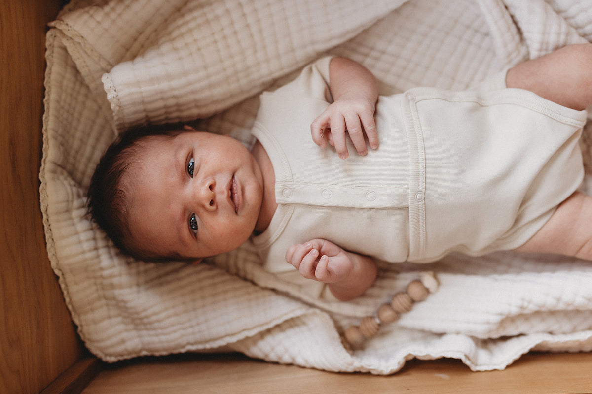 short sleeve snap onesie, angora - Main Image