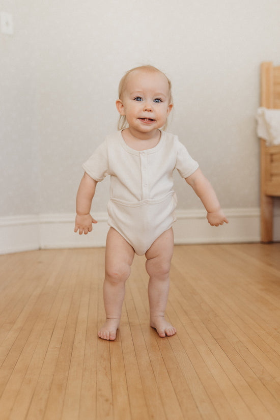 Load image into Gallery viewer, short sleeve snap onesie, angora
