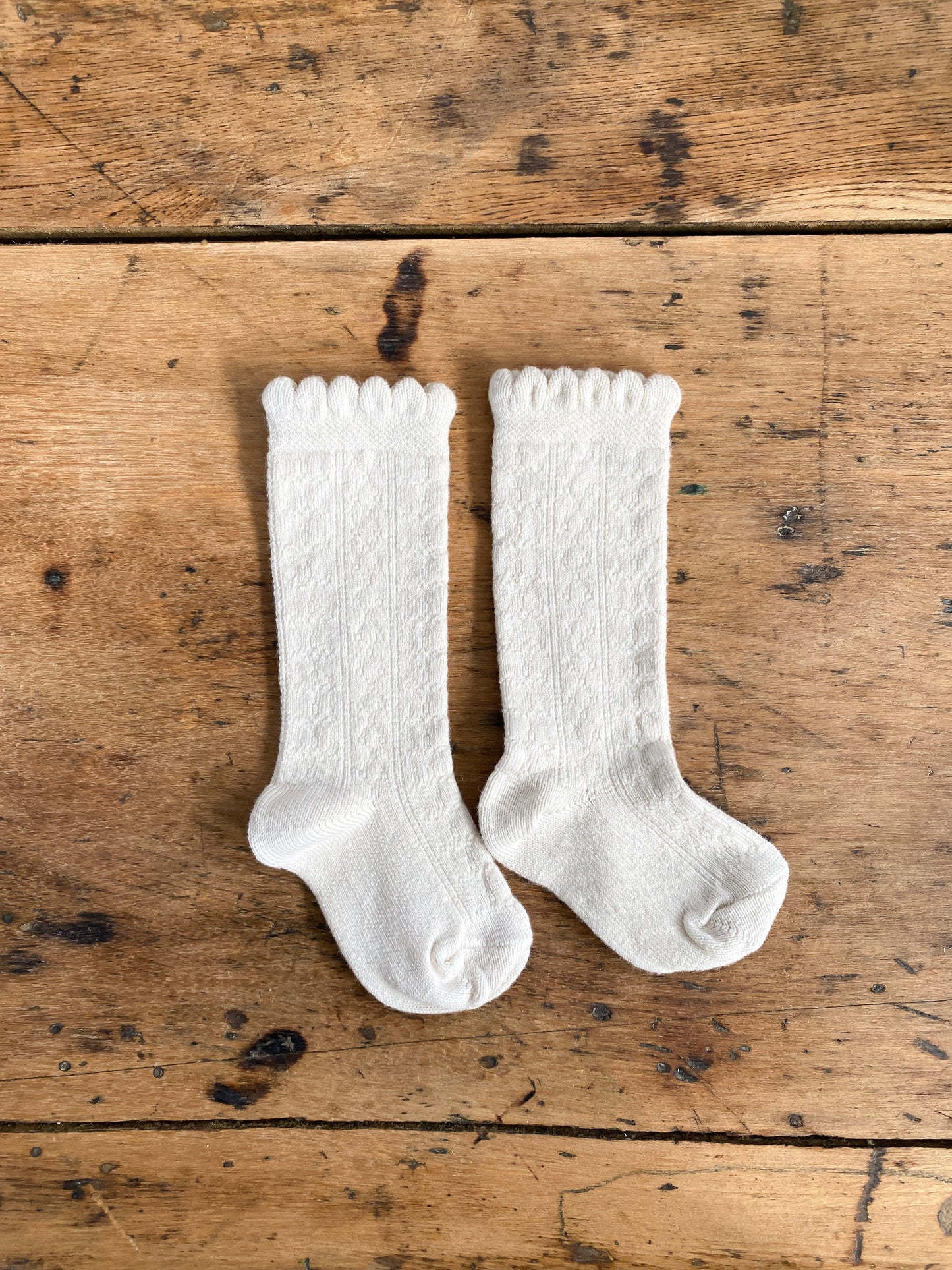 pointelle knee high socks, milk