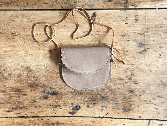 scalloped leather bag, taupe